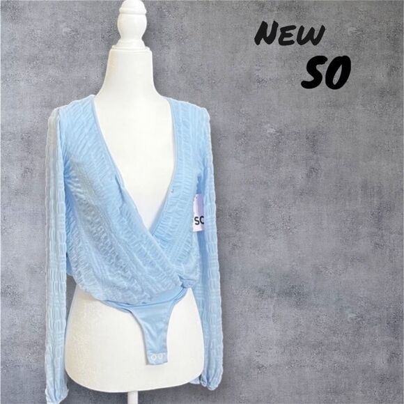 New NWT SO Kohl’s Light Blue Long Sleeve mesh bodysuit - Extra Small - Picture 1 of 7